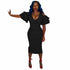 Cold Shoulder Solid Color V Neck Butterfly Sleeve Midi Dress #Black #V Neck #Butterfly Sleeve